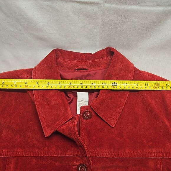 Vintage CHEROKEE Brand Suede Women Jacket Burgundy Red Washable Classic Sz L - Picture 7 of 9